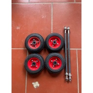 4 20cm diameter red wheels with 2 17mm axles to make a trolley [BC shop] (Shop BC)