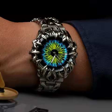 Green Devil Eye Claw Quartz Watch Men Y2K Antique Alabaster Industries Personalize hollow carving Wa