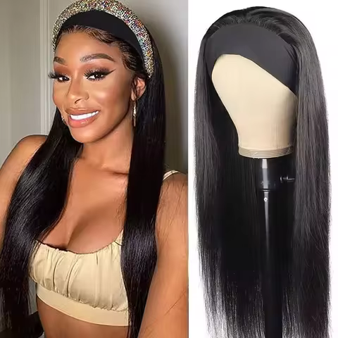 Headband Wig Straight Human Hair Wig Full Machine Made Human Hair Wig Ready To Wear Glueless Headban