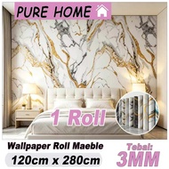 PURE Home - Vinyl Marble Foam Roll Wallpaper (Size 1.2 x 2.8M) Granite Stickers Room Decoration