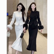 French Skirt Winter Red Female Suit New Style codfashion Net Fashion Fan Skirt 2025 Woolen Outer God