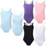 Kids Girls Cotton Double Spaghetti Double Straps Criss Cross Back Ballet Leotard Dress Gymnastics Bodysuit