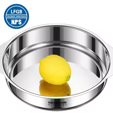 LFGB Certification 304 Stainless Steel Plate with Widen Side Handles 22/24cm Diameter Dining Dish Re