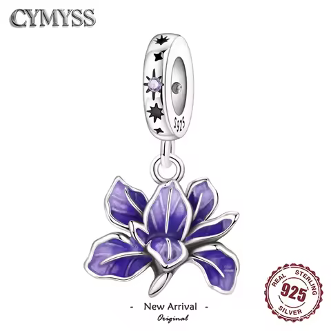 Original 925 Sterling Silver Flowers Plant Elements Blooming Iris Pendant Charms Beads For Necklace 