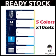 Lion File A4 Color Paper Index Divider 5 Colour File Filing Separator 5colour (10sets each pack)