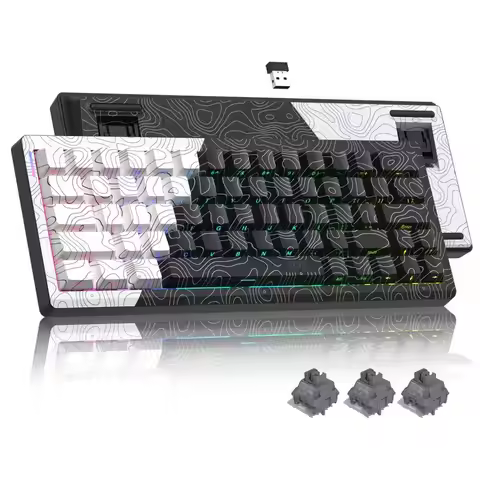 Wireless Gaming Keyboard 60 Percent with QMK VIA, Topographic Creamy Mechanical Key Board, RGB Custo