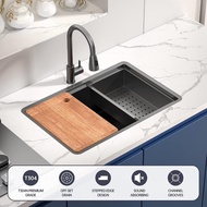 [DIARKIS]Stainless Steel Kitchen Sink, 1 Basin with Chopping Board, Drainer Basket