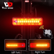WEST BIKING L จักรยานไฟท้ายระยะไกลเลี้ยวสัญญาณถนนจักรยานเสือภูเขาไฟท้ายกันน้ำแบบชาร์จ USB Night Safety คำเตือนไฟจักรยาน