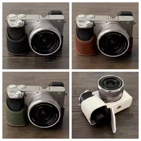 A6400 Vintage PU Leather Camera Bag For Sony A6300 A6400 A6000 A6100 Half Body Case Battery Opening 