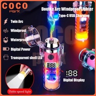 Double Arc Lighter Windproof Electronic Lighter Flashlight Flameless Lighter Type C TorchLight Campi