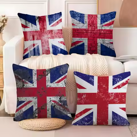 Union Jack Flag Cushion Cover Soft Plush Sofa Cushion Cover｜Double-Sided Printed Decorative Pillow C