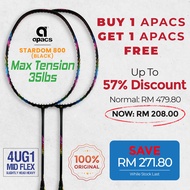 【2 Rackets】 2x APACS Stardom 800 (Black) Badminton Racket - Deliver Accurate Shot, Faster Flex Recovery