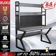 XUXU Meja Study Desk Gaming Table Rack Steel Frame Double Layer Board With Holes Strong Load Double 