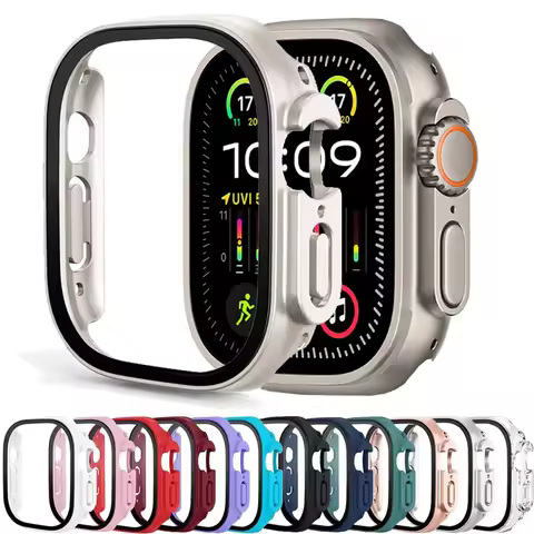 HD Tempered Glass+Case For Apple Watch Ultra 3/2/1 49mm PC Bumper+Screen Protector Cover iWatch Seri