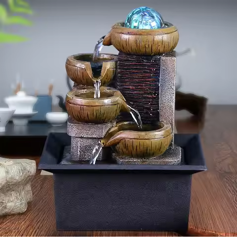 Gifts Desktop Water Fountain Portable Tabletop Waterfall Kit Soothing Relaxation Zen Meditation Luck