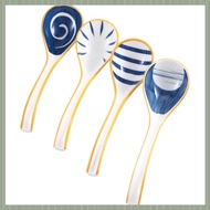 (QJWR) Ceramics Soup Spoons Set of Japanese Soup Spoon Long Handle Soup Spoons for Pho Ramen Noodles
