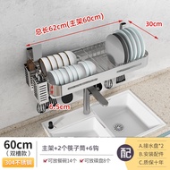 Wall-Mounted Bowl Rack 304 Stainless Steel Kitchen Sink above Storage Shelf Dishware Drying Rack No