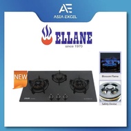ELLANE EG-388SV 87CM 3 BURNER GLASS GAS HOB WITH SAFETY DEVICE