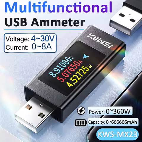 KWS-MX23 Multi-function USB Tester DC 4-30V 0-8A HD 1.06 Inch Digital Display Voltage Ammeter Power 