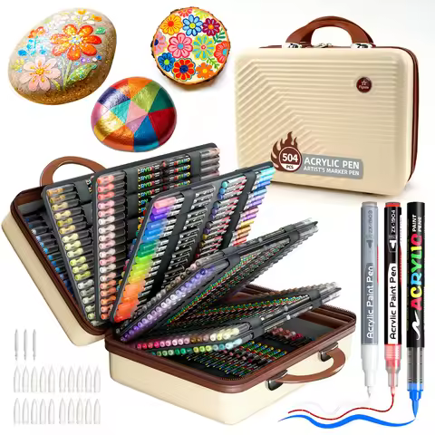 504 Colors Acrylic Paint Markers Set with Organizer Case Complete Artist Marker Collection with Soft