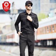 R56 Elastic Quick-Drying Training Suit Pure Black Security Training Suit Physical Fitness Long-Sleev