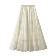 2576 White Cake Midi Skirt For Women Summer Fairy Tummy Control Long Skirt One Size (45-75kg)