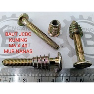JCBC M6 X 40 YELLOW PINEAPPLE OD BOLT FURNITURE/ DIPAN/ KNOCKDOWN/ AND PINEAPPLE NUT M6 BOLT M6 NUT