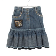 【二手】LOUIS VUITTON半身裙，鉚釘裝飾，紐帶門襟，喇叭裙擺，072W WLSK01CKJ，棉/羊毛/牛仔混紡半身裙，女款，二手 B
