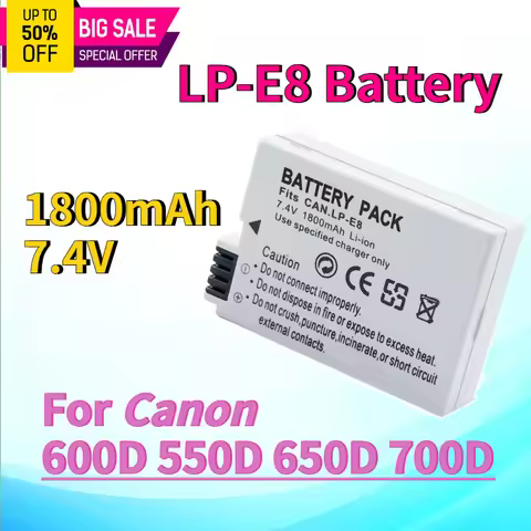 7.4V 1800mAh LP-E8 Camera Battery for Canon 600D 550D 650D 700D Digital Cameras