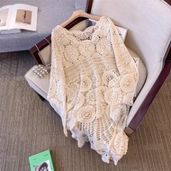 AIYITI | Áo Cardigan Knit Boho Cỡ Lớn Tạo Hình Khuyết Trước Ngắn Sau Tay Dài