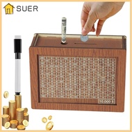SUER Piggy Bank, Reusable Crafts Money Box,  Handmade Wooden with Saving Money Goals Counter Money S