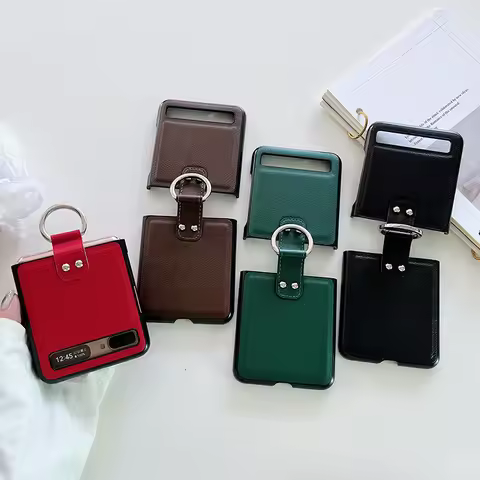 Fall Protection Ring Holder PU Leather Case For Samsung Galaxy Z Flip 1 Flip2 Flip1 Flip 1 4G Zflip1