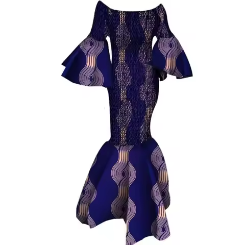 New African Dresses for Women Print Ruffles Sleeve Long Dresses Vestidos Stretch African Ankara Dres