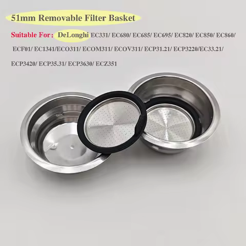 51mm Coffee Machine Accessories Removable Filter Basket Stainless Steel Filter Basket For DeLonghi E