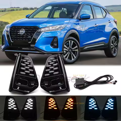 3 Color LED DRL For Nissan Kicks 2021 2022 Daytime Running Light Fog Lamp with Dynamic Sequential Tu