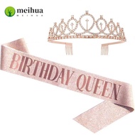 MEIHUAA 2Pcs/Set Birthday Tiara, Gold Bling Rhinestone Birthday Party Crown Sash,  Silver Glitter Cr