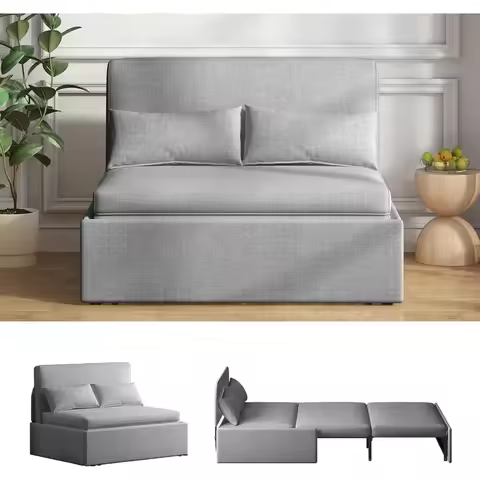 Sofa Bed, Modern Pull Out Sofa Bed with Cushions&Throw Pillows, Linen Couch Bed,Convertible Sleeper 