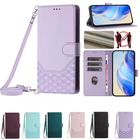 Crossbody Wallet Case For Vivo Y200 Y100 Y78 Y77 Y76 Y75 Y72 Y70S Y56 Y55 Y53S Y52 Y51A Leather Lany
