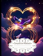 Composition Notebook College Ruled: Abstract 3D Render with Neon Love on Dark Night Sky, Glowing Geo