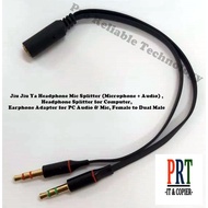 Jiu Jiu Ya Headphone Mic Splitter (Microphone + Audio) ,Headphone Splitter for Computer