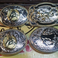 9cm Long Horse Head Montana Buckle Silver Color With Gold Edge Guns-n-roses Brand.