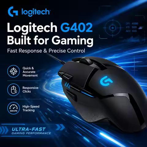 Logitech G402 Budget Wired Gaming Mouse 4000 DPI 8 Programmable Buttons Fusion Engine Affordable Esp
