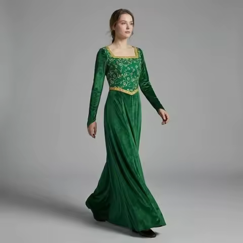 ▥▦▩Anime Princess Fiona Cosplay Costume Women Medieval Retro Green Long Dress Stage Performance Prin