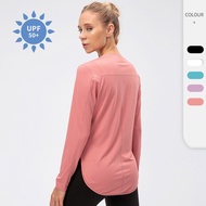 Long Sleeve Yoga Shirts Sport Top UPF50+ Sun Protection Sweatshirt UV Protect Loose Women Fitness T-