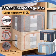 35L/80L/110L Large Capacity Foldable Cotton Linen Storage Box Steel Frame Storage Extra Large Box