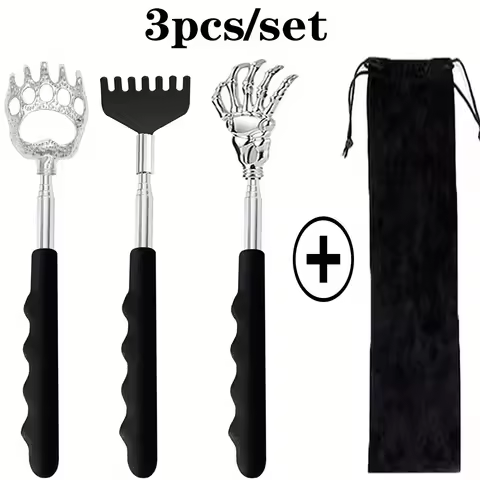 3-Pack Telescoping Back Massager – Eagle/7-Teeth/Bear Claw Heads, Stainless Steel, Portable for Peop