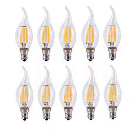 10pcs E14 LED Bulb AC220 4W 8W 12W Filament Candle Light C35 C35L Edison Glass Bulb Retro Antique Vi