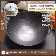 DAILY Stainless Steel Honeycomb Wok | Anti-Explosion | Elegant Gold Holder