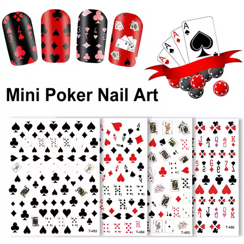 Mini 3D Poker Design Nail Art Stickers Playing Cards Nail Adhesive Decorations Spades Red Hearts Nai