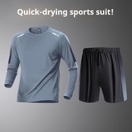 Unisex Quick-dry Sports Long Sleeve Tshirts Breathable Gym T-shirt&shorts Running Fitness Training T